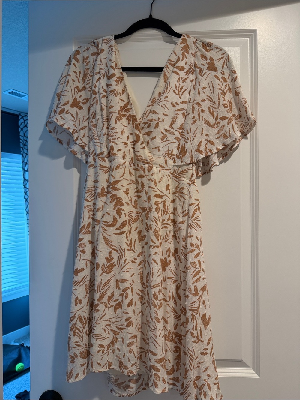 Gilli Cream Mini Dress with Brown Leaf Print - Picture 3 of 4
